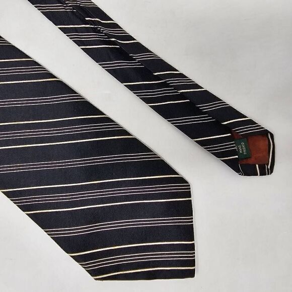LAUREN RALPH LAUREN LRL SILK TIE BLACK CREAM MULTI STRIPED TEXTURED 3.75" - Picture 1 of 2